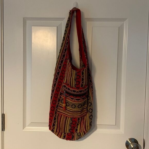Tribe Azure Red Hobo Messenger Shoulder Sling Bag Large Roomy Beach Crossbody - Picture 3 of 5